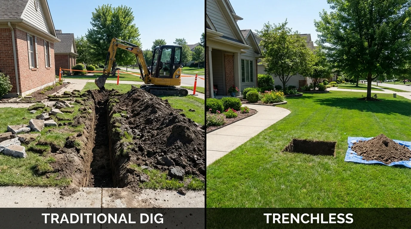 Trenchless sewer repair with minimal yard damage versus traditional excavation in Bloomfield, NJ